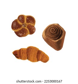 vector croissant bakery watercolor illustration