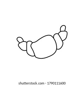 Cruasán vectorial con una línea negra. Sencilla ilustración gastronómica y culinaria en forma de doodle sobre un fondo blanco aislado dibujado a mano. Diseño para redes sociales, web, publicidad, banners, menús, recetas.