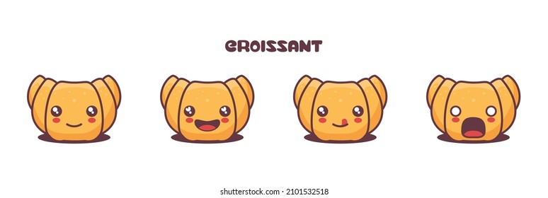 vector croissant cartoon mascot, food illustration, with different facial expressions. suitable for icons, logos, prints, stickers, etc.