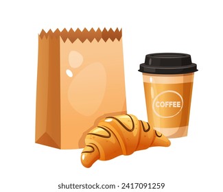 Vector croissant with coffee cup