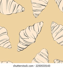Vector croissant pattern. Delicious sweet background for cafe. Seamless background for printing on fabric, paper, textile
