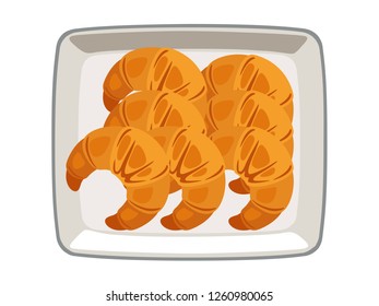 Vector croissant in plate on white background