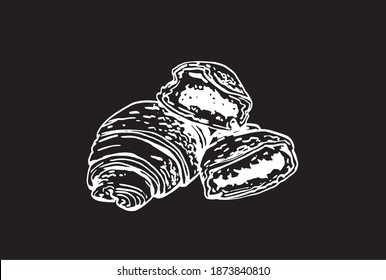 Vector croissants on black background, food element