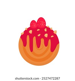 vector cromboloni with strawberry sauce and strawberries on top