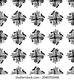 Vector Cross Brush Seamless Pattern Grange Minimalist Plus Geometric Design in Black Color. Modern Grung Collage Background for kids fabric and textile