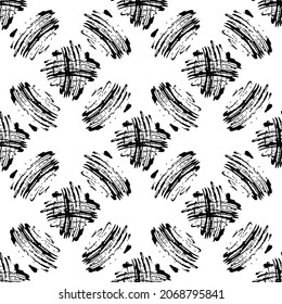 Vector Cross Brush Seamless Pattern Grange Minimalist Plus Geometric Design in Black Color. Modern Grung Collage Background for kids fabric and textile