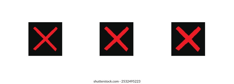 Vector cross checkmarks icon set. No cross buttons isolated on white background. X symbol. Cross mark. Cross icon set.