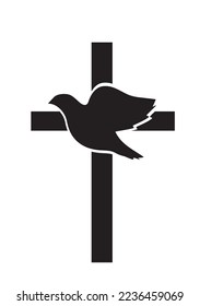 vector cross and dove silhouette. Christian symbols.