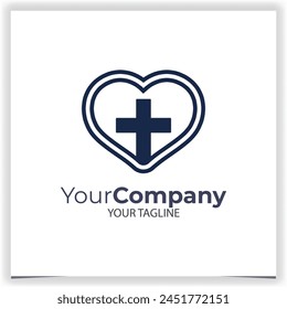 Vector cross in the heart logo design template