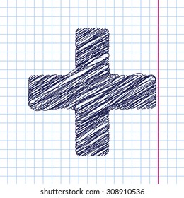 Vector cross icon isolated on copybook background. Eps10 