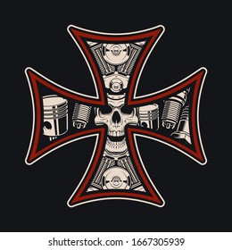 Vector biker’s cross, isolated on the dark background. This design is perfect for apparel designs and many other uses.