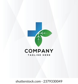 cruz vectorial y hoja, logo médico verde para la atención de la salud