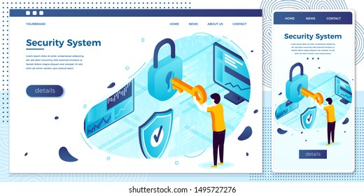 Vector cross platform illustration set, browser and mobile phone - man with key and lock, Data Protection.
Modern bright banner, site template with place for your text