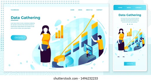 Vector cross platform illustration set, browser and mobile phone - data gathering service, showing profit infographic.
Modern bright banner, site template with place for your text