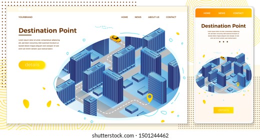 Vector cross platform illustration set, browser and mobile phone - car route from beginning to destination point.
Modern bright banner, site template with place for your text