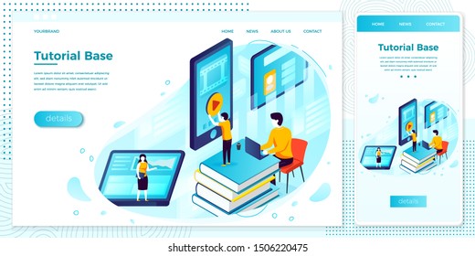 Vector cross platform illustration set, browser and mobile phone - online tutorial school, learning process.
Modern bright banner, site template with place for your text