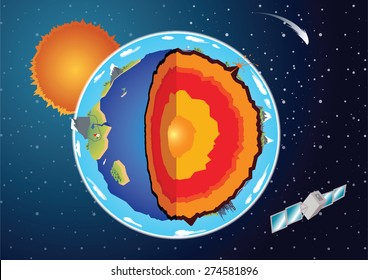 Vector Cross section of earth surrounded with space