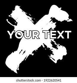 Vector Cross Shape on Black. White Cross Stamp. Icon, Logo, Banner Design. Cross Brush Abstract Stroke .