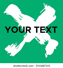 Vector Cross Shape on Green. White Cross Stamp. Icon, Logo, Banner Design. Cross Brush Abstract Stroke .