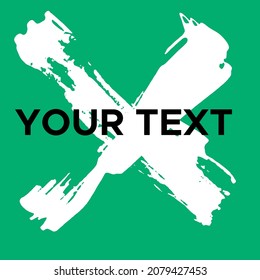 Vector Cross Shape on Green. White Cross Stamp. Icon, Logo, Banner Design. Cross Brush Abstract Stroke .