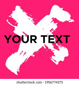 Vector Cross Shape on Pink. White Cross Stamp. Icon, Logo, Banner Design. Cross Brush Abstract Stroke .
