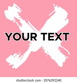 Vector Cross Shape on Pink. White Cross Stamp. Icon, Logo, Banner Design. Cross Brush Abstract Stroke .