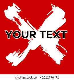 Vector Cross Shape on Red. White Cross Stamp. Icon, Logo, Banner Design. Cross Brush Abstract Stroke .