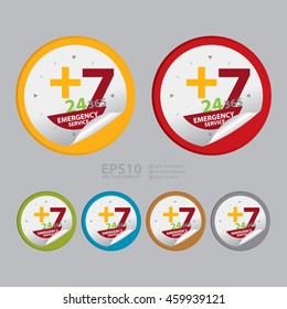 Vector : Cross Sign With 24 Hours A Day, 7 Days A Week, 365 Days A Year Emergency Service Infographics Icon on Circle Peeling Sticker 