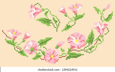 Vector Cross Stitch Bindweed Illustration