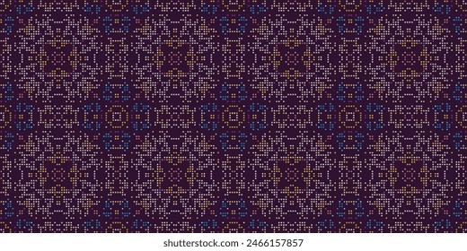 Vector cross stitch Boho background, Knitted ethnic pattern, Embroidery diagonal ethnic style,blue and purple pattern jacquard classic, Design for textile, fabric, cloth, wallpaper, sweater