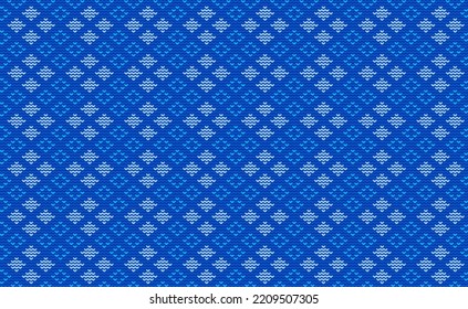 Vector cross stitch crochet background, Knitted ethnic pattern, Embroidery repetitive geometry style, Blue pattern aztec vintage, Design for textile, backdrop, rug, mugs