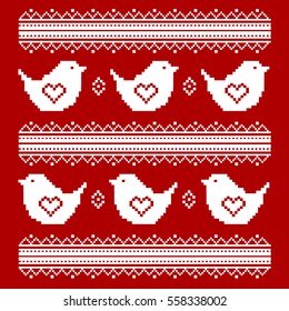 Vector cross stitch embroidery in the Ukrainian style. Valentine s Day. Vector ethnic pattern