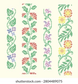 vector cross stitch floral border