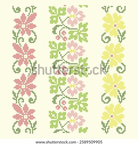 vector cross stitch floral decor 