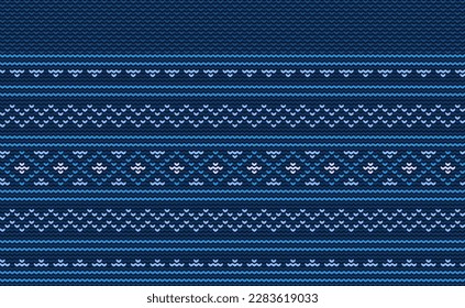 Vector cross stitch geometric background, Knitted ethnic pattern, Embroidery abstract beautiful style, Blue pattern template motif, Design for textile, fabric, batik, tile, aprons