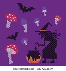 vector cross stitch halloween illustrations