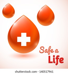 vector cross symbol on red drop with inscription Safe a life