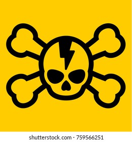 A vector crossbone icon with broken skull on bright yellow background
