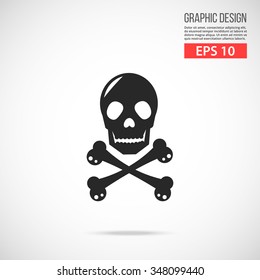 Vector crossbones and black skull icon. Modern flat design vector illustration, quality concept for web banners, web and mobile applications, infographics. Vector icon isolated on gradient background