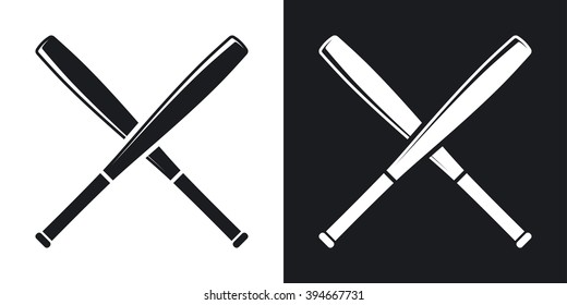 Vector crossed baseball bats icon. Two-tone version on black and white background