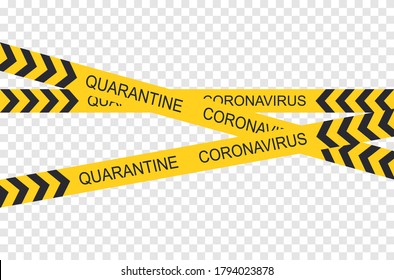 Vector crossed black and yellow stripe border. Coronavirus quarantine. Danger caution tapes. Crime line Art design for restriction and dangerous zones.