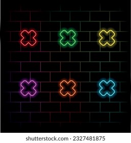 El vector cruzó líneas de neón azules, brillando líneas sobre fondo oscuro. muchos colores.