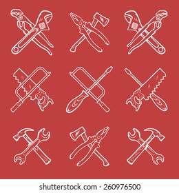 Vector crossed hard work tools. Set of useful elements for emblems, badges or any other retro designs.