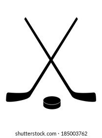 Vector crossed hockey sticks and puck icon set