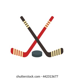 Vector Crossed Hockey Sticks And Puck Icon