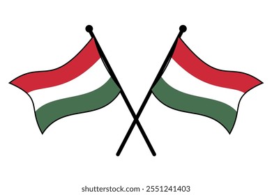 Vector of Crossed Hungarian Flags Waving, Clean Sticker Template and Logo Design for Signage, Editable and Scalable EPS Format, Isolated on White Background