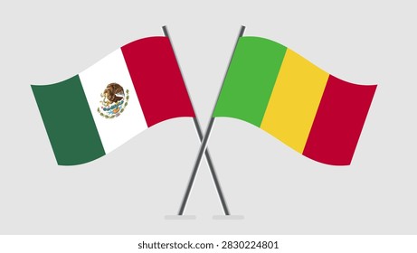 Vector of crossed Mexican and Malian flags on gray.