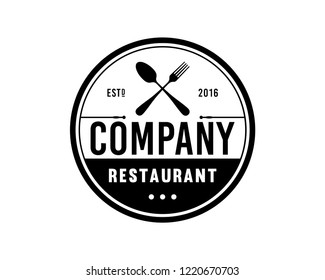 Vector Crossed Spoon and Fork for Restaurant Sign Symbol Vintage Circle Logo Template Design Inspiration 