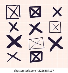 Vector crosses drawn by hand. Drawn in a checkered notebook.