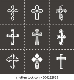 Vector Crosses icon set on black background